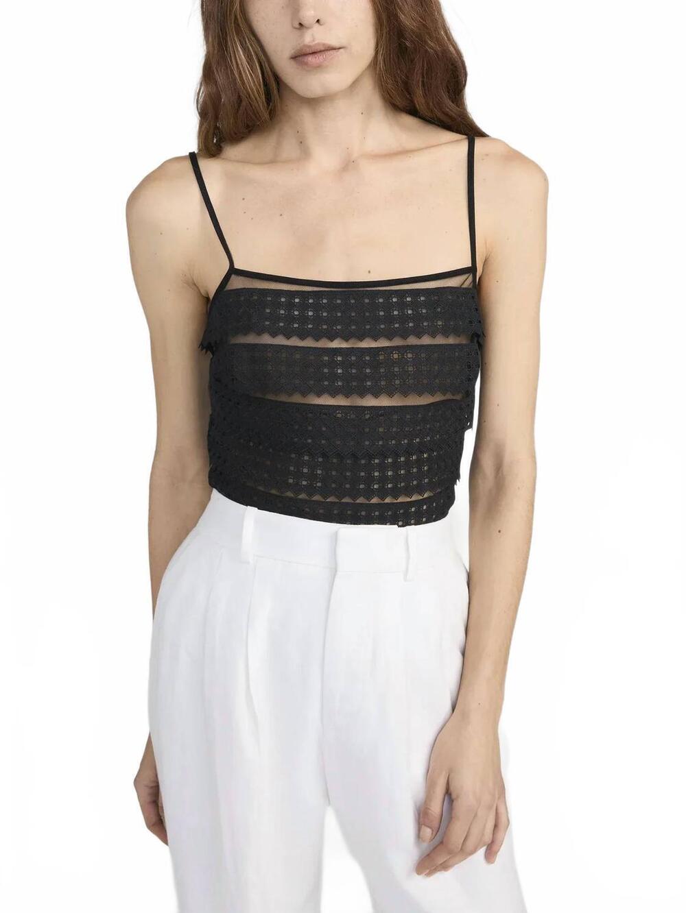 NEW FRAME the lattice crochet camisoles in black